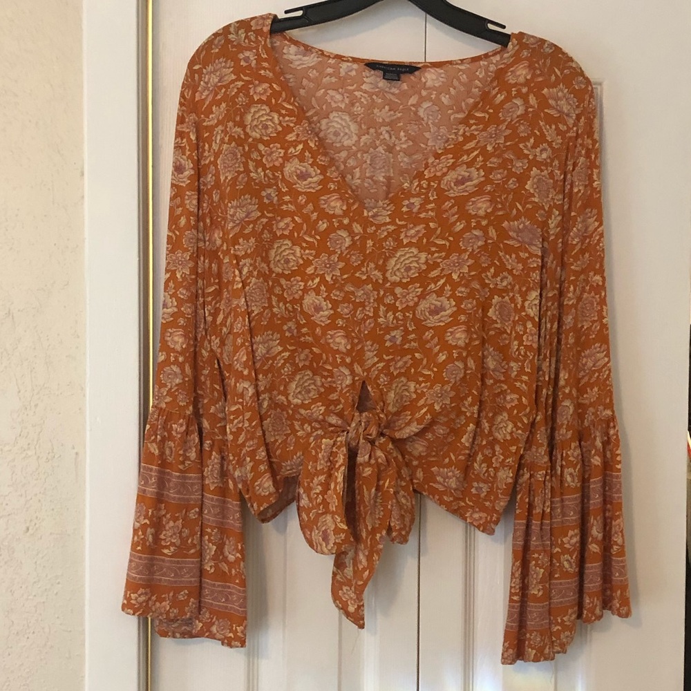 tie front with bell sleeves